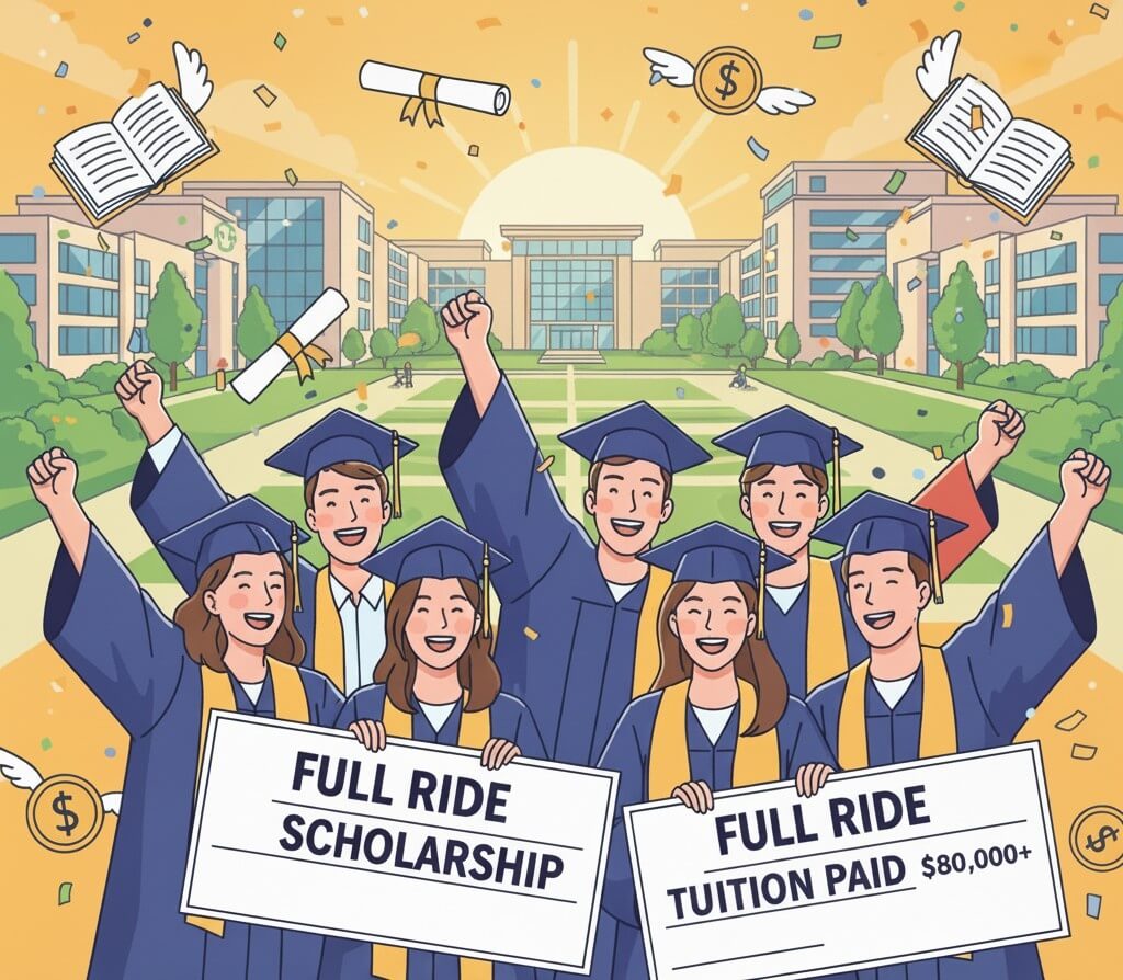 High School Students celebrating after winning a full-ride scholarship