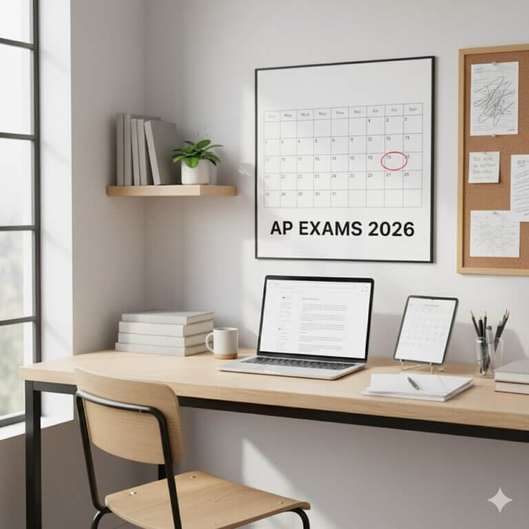 modern student study setup for AP exams