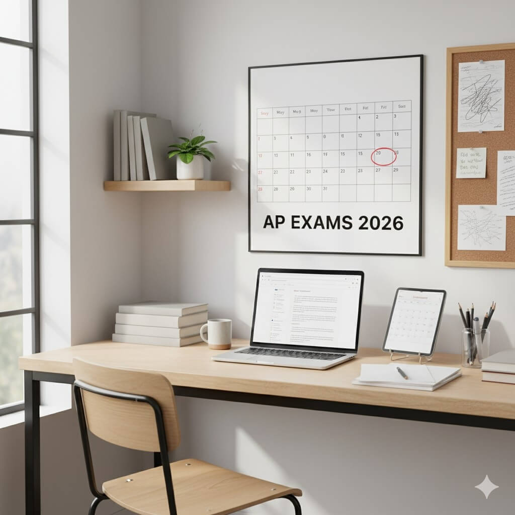 modern student study setup for AP exams