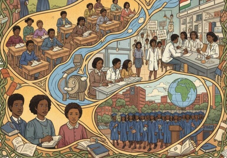 inspirational collage illustration representing the legacy and impact of HBCUs