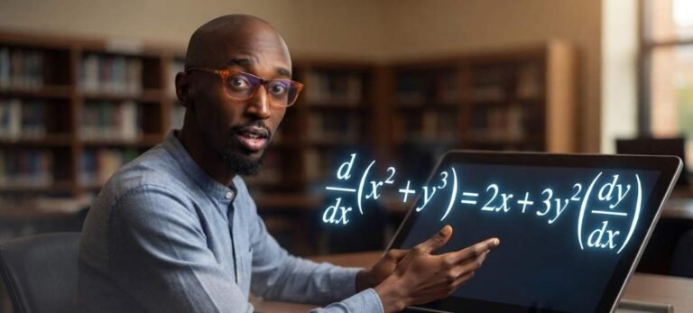A man explaining implicit differentiation on his tablet